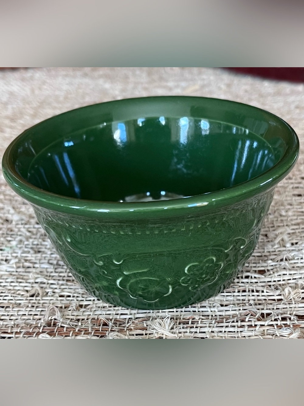 Vintage Homer Laughlin Green Embossed Mini Ceramic Bowl
